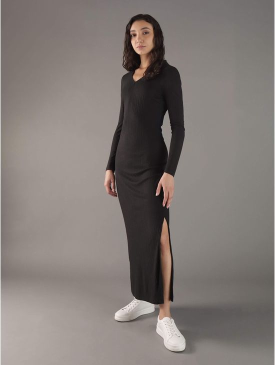 Vestido-Calvin-Klein-Acanalado-Mujer-Negro