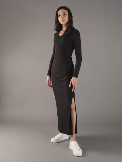 Vestido-Calvin-Klein-Acanalado-Mujer-Negro