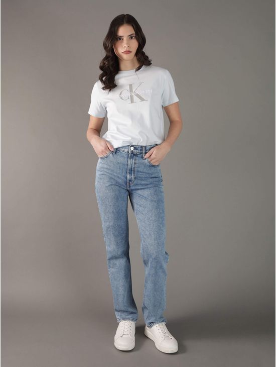 Jeans-Calvin-Klein-Logo-en-Placa-Mujer-Azul
