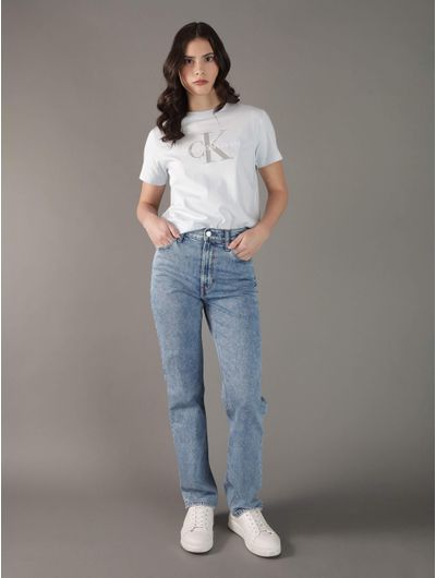 Jeans-Calvin-Klein-Logo-en-Placa-Mujer-Azul