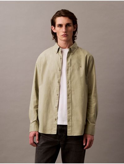 Camisa-Calvin-Klein-Oxford-Monograma-Hombre-Verde