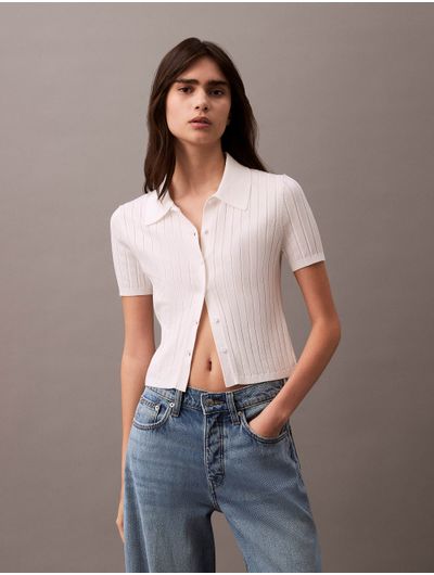 Polo-Calvin-Klein-Baby-Acanalado-Mujer-Blanco