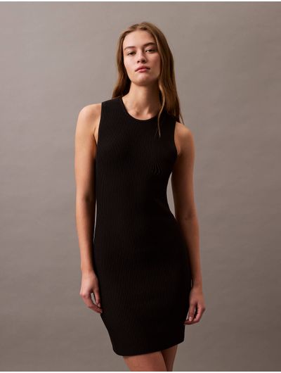 Vestido-Calvin-Klein-Mini-Acanalado-Mujer-Negro