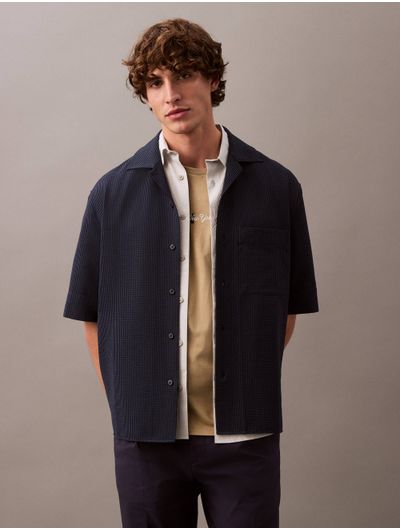 Camisa-Calvin-Klein-Seersucker-Manga-Corta-Hombre-Azul