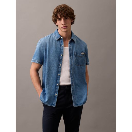 Camisa Calvin Klein Denim Manga Corta Hombre Azul Camisas - Main Image