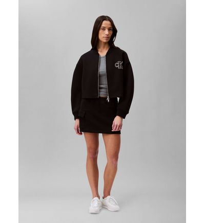 Chamarra Calvin Klein Bomber Cropped Monograma Mujer Negro