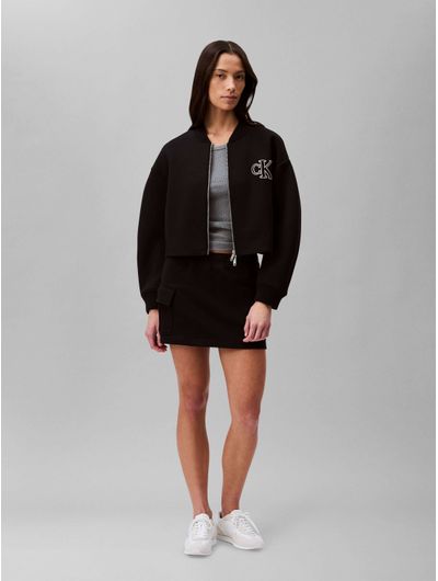 Chamarra-Calvin-Klein-Bomber-Cropped-Monograma-Mujer-Negro