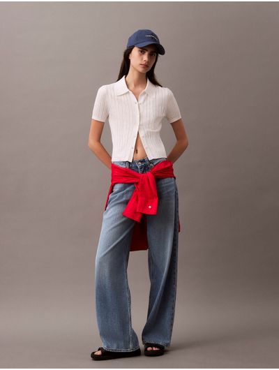 Polo-Calvin-Klein-Baby-Acanalado-Mujer-Blanco