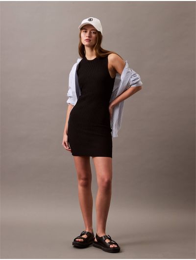 Vestido-Calvin-Klein-Mini-Acanalado-Mujer-Negro