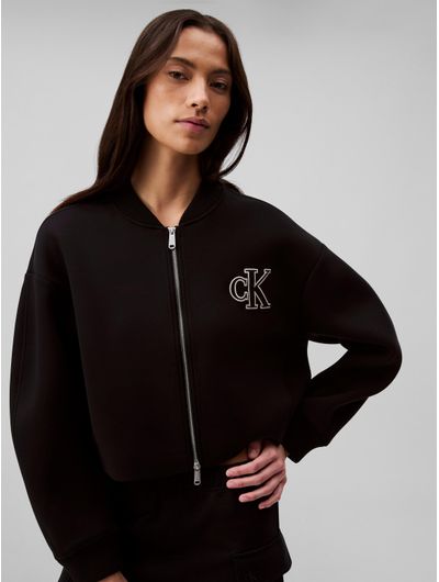 Chamarra-Calvin-Klein-Bomber-Cropped-Monograma-Mujer-Negro