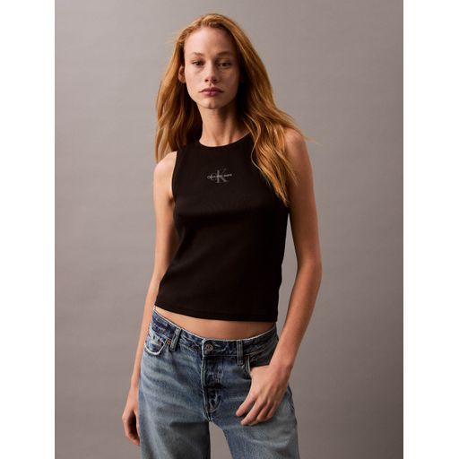★ ★ Women's Monologo Lip Tank 47AB800 UB1 47AB8 Tank Top Calvin Klein Monologo Mujer Negro | Playeras