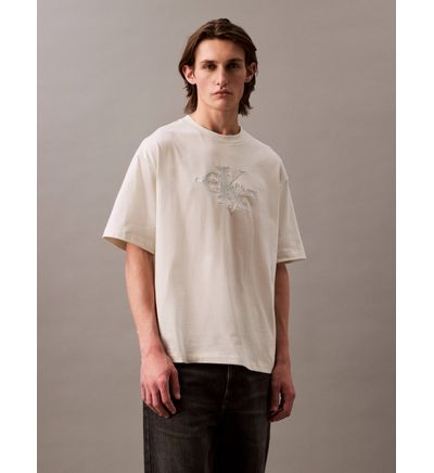Playera Calvin Klein Monologo Relaxed Hombre Beige Playeras