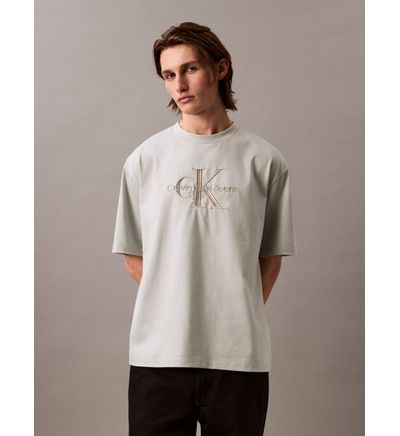 Playera Calvin Klein Monologo Relaxed Hombre Gris Playeras