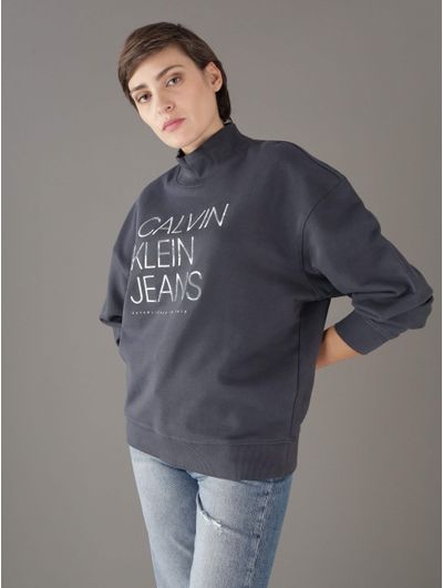 Sudadera-Calvin-Klein-Jeans-con-Logo-Bordado-Mujer-Azul