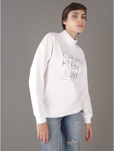Sudadera-Calvin-Klein-Jeans-con-Logo-Bordado-Mujer-Blanco