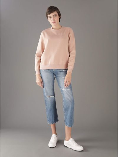 Sudadera-Calvin-Klein-Jeans-Logo-Estampado-Mujer-Beige