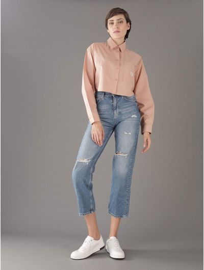 Camisa-Calvin-Klein-Jeans-con-Logo-en-Etiqueta-Mujer-Beige