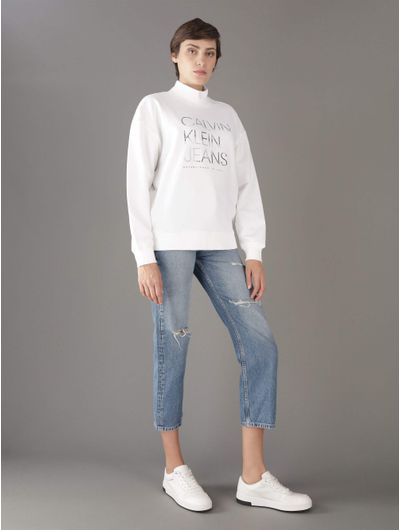 Sudadera-Calvin-Klein-Jeans-con-Logo-Bordado-Mujer-Blanco
