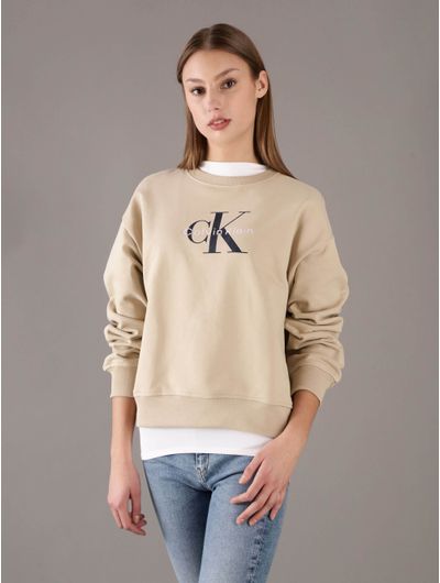 Sudadera-Calvin-Klein-Monologo-Mujer-Beige