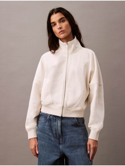 Chamarra-Calvin-Klein-Cropped-Monograma-Mujer-Blanco