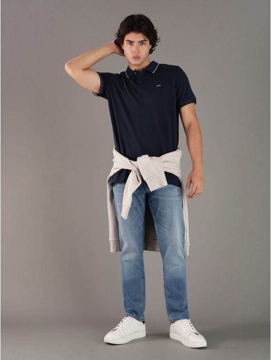 Jeans-Calvin-Klein-Slim-con-Logo-Hombre-Azul