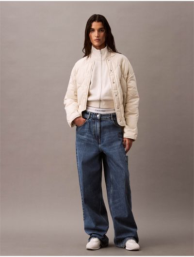 Chamarra-Calvin-Klein-Cropped-Monograma-Mujer-Blanco