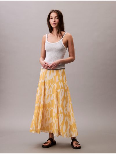 Falda-Calvin-Klein-Estampado-Midi-Mujer-Amarillo