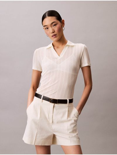 Polo-Calvin-Klein-Acanalado-Mujer-Beige