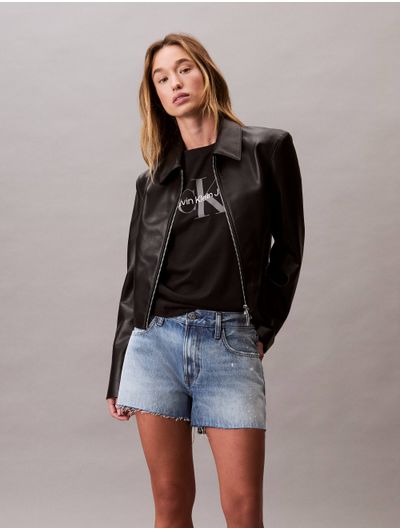 Short-Calvin-Klein-Jeans-Logotipo-Parche-Mujer-Azul