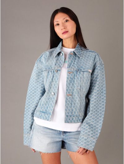 Chamarra-Calvin-Klein-Jeans-Logotipo-Bolsillo-Mujer-Azul