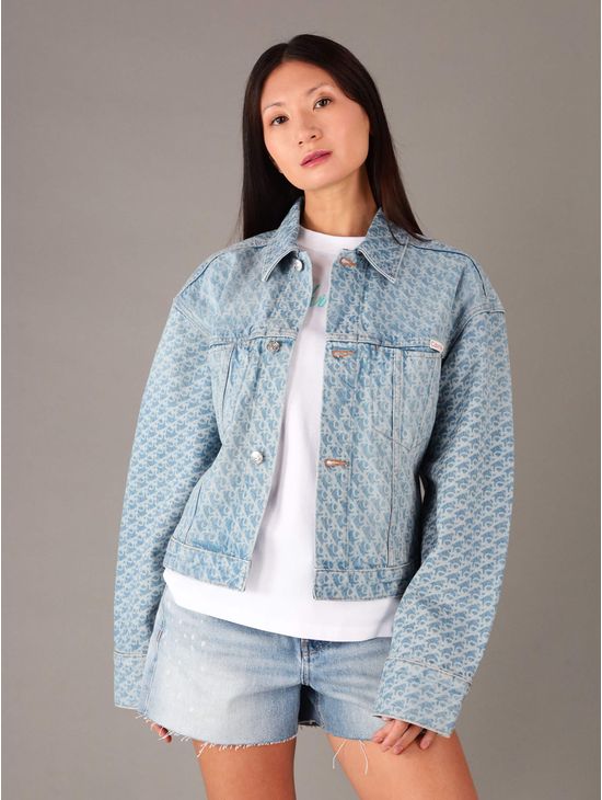 Chamarra-Calvin-Klein-Jeans-Logotipo-Bolsillo-Mujer-Azul