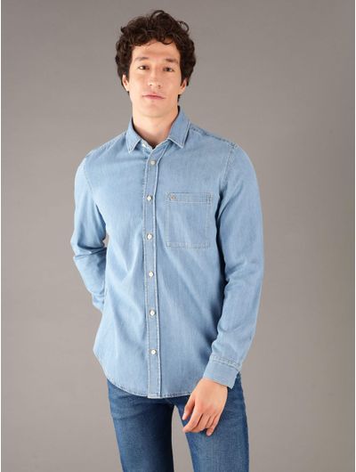 Camisa-Calvin-Klein-con-Monograma-Bolsillo-Hombre-Azul