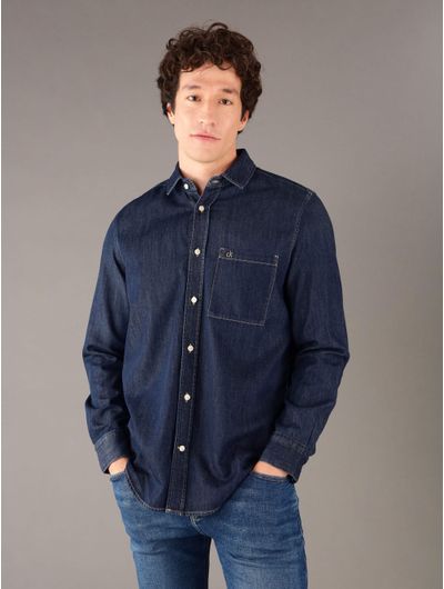 Camisa-Calvin-Klein-con-Monograma-Bolsillo-Hombre-Azul