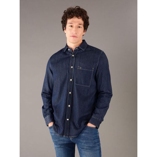 Camisa Calvin Klein con Monograma Bolsillo Hombre Azul Camisas