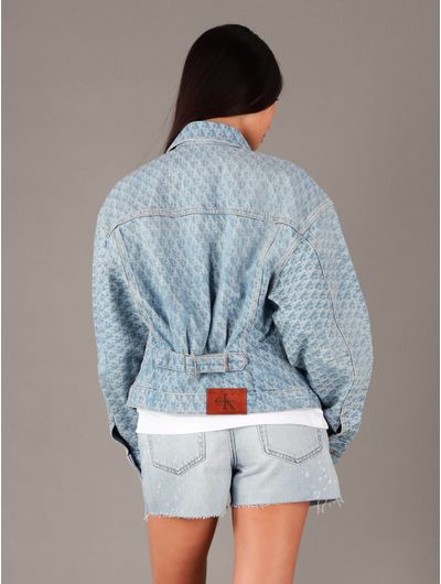 Chamarra-Calvin-Klein-Jeans-Logotipo-Bolsillo-Mujer-Azul