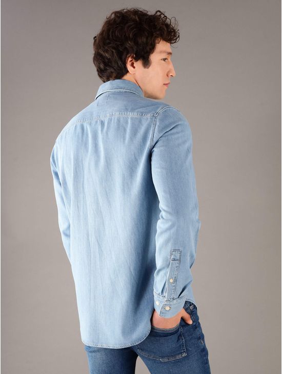 Camisa-Calvin-Klein-con-Monograma-Bolsillo-Hombre-Azul