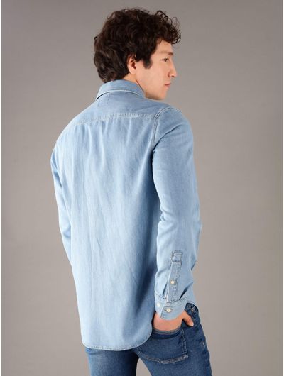 Camisa-Calvin-Klein-con-Monograma-Bolsillo-Hombre-Azul