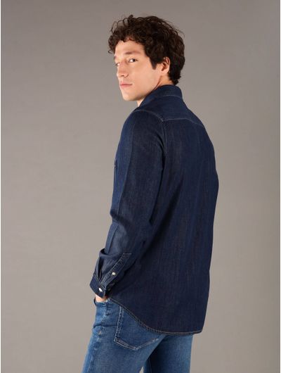 Camisa-Calvin-Klein-con-Monograma-Bolsillo-Hombre-Azul