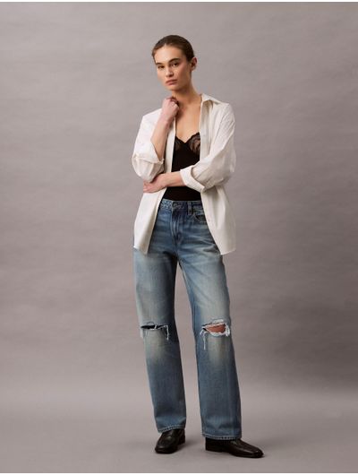 Jeans-Calvin-Klein-90-s-Straight-Ripped-Mujer-Azul