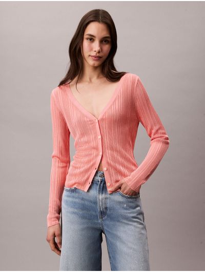 Cardigan-Calvin-Klein-Acanalado-Mujer-Rosa