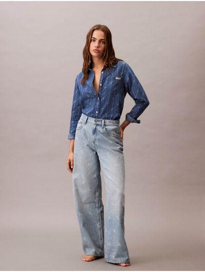Jeans-Calvin-Klein-Wide-Leg-Monograma-Mosaico-Mujer-Azul