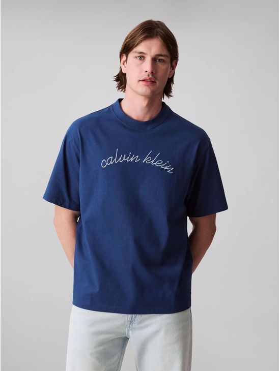Playera-Calvin-Klein-Logo-Tejido-Hombre-Azul