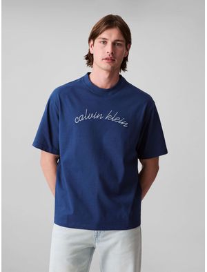 Playera-Calvin-Klein-Logo-Tejido-Hombre-Azul