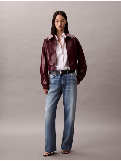 Chamarra-Calvin-Klein-Bomber-Cropped-Piel-Sintetica-Mujer-Rojo