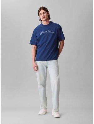 Playera-Calvin-Klein-Logo-Tejido-Hombre-Azul