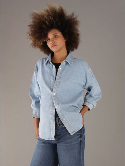 Camisa-Calvin-Klein-Jeans-con-Monograma-Bordado-Mujer-Azul-47C709G-420
