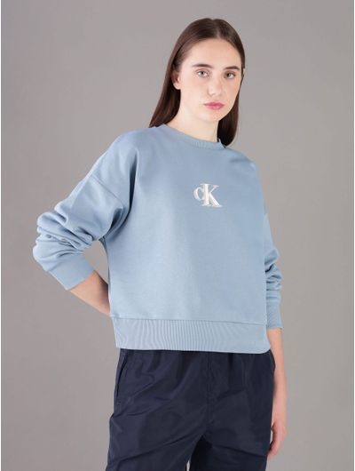Sudadera-Calvin-Klein-Jeans-Monograma-Plastificado-Mujer-Azul