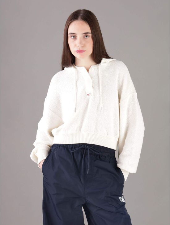 Sudadera-Calvin-Klein-Jeans-Placa-CK-Mujer-Beige