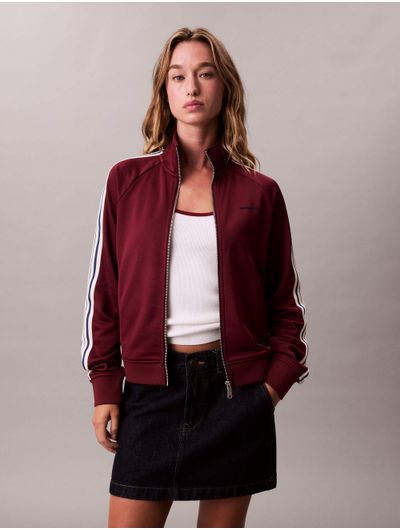 Chamarra-Calvin-Klein-de-Felpa-con-Cierre-Mujer-Rojo