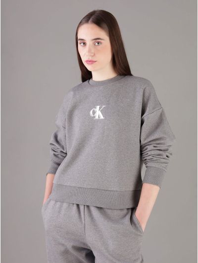 Sudadera-Calvin-Klein-Jeans-Monograma-Plastificado-Mujer-Gris